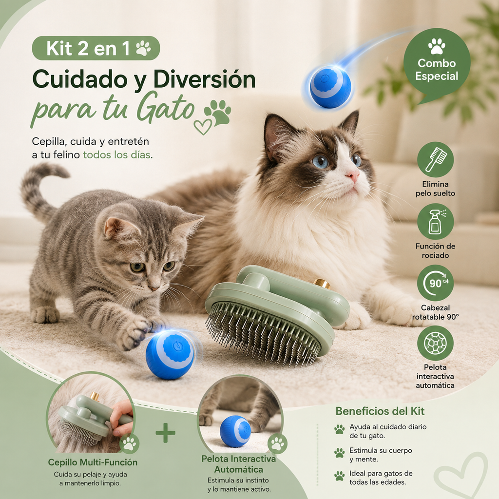 🐱 PurrCare™ | Kit 2 en 1 para Gatos