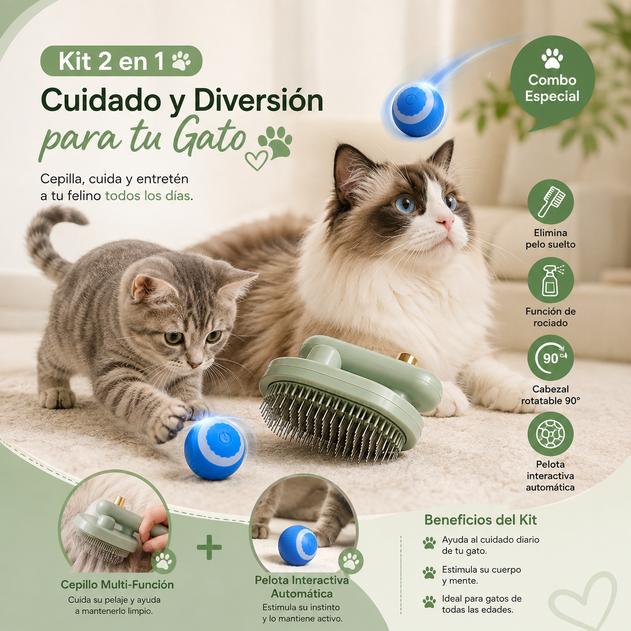 🐱 PurrCare™ | Kit 2 en 1 para Gatos